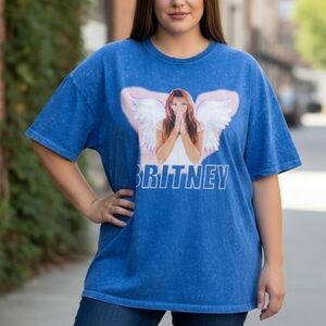 Britney Spears Graphic Band T-Shirt XL Blue Angel Wings Pop Music Tee
